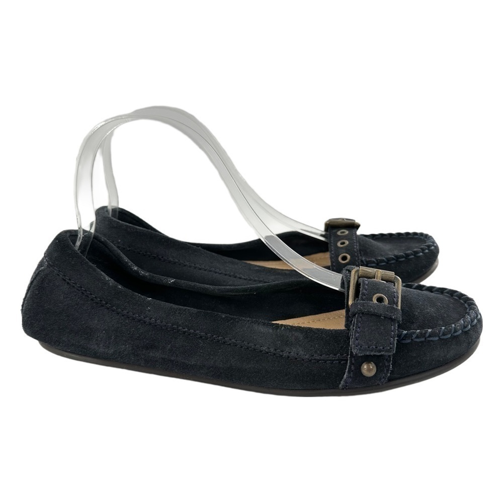 J Crew womens flats size 8 navy blue suede buckle loafers